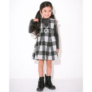 シャギーチェック ベルト ジャンパースカート子供服 BeBe ベベ BUZZFUZZ バズファズ アウトレット 女の子