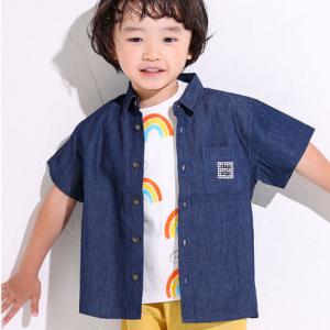 デニム チェック 半袖シャツ 子供服 BeBe ベベ BUZZFUZZ バズファズ アウトレット 男の子 80 90 100 110 120 130