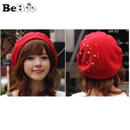 ベレー帽 スタッズ付 フェルト生地 No1 カラフル レディース おしゃれ かわいい 春 夏 秋 冬...