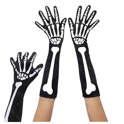 ドクロ どくろ 模様 プリント セミ ロング 手袋 骨柄 ボーン グローブ ダンス パーティー イベ...