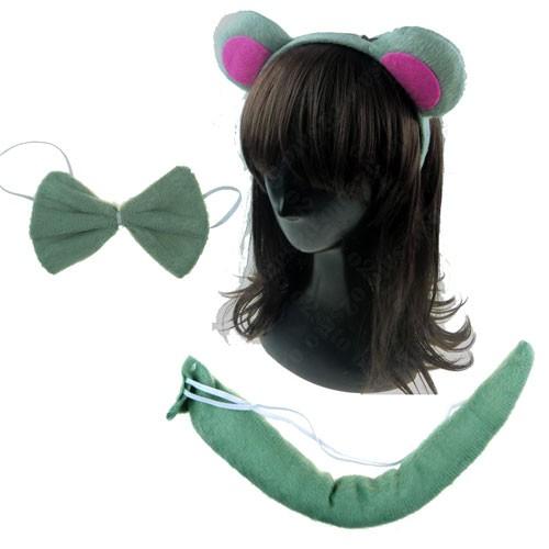 ねずみ　カチューシャ　ネズミ マウス 鼠　尻尾 しっぽ　蝶ネクタイ 付き 付属 キッズ用 子供用 パ...