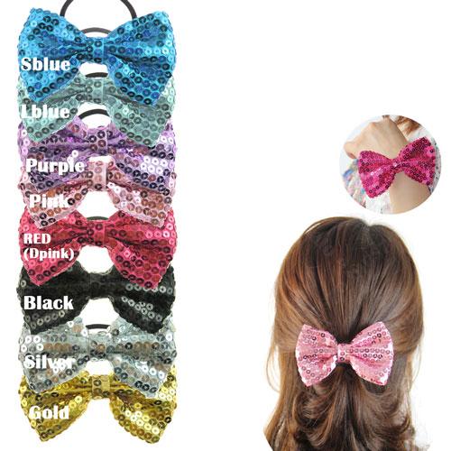 リボンゴム スパンコール ヘアゴム Ｍサイズ キラキラ ダンス 衣装 子供 キッズ チア 大人 女の...