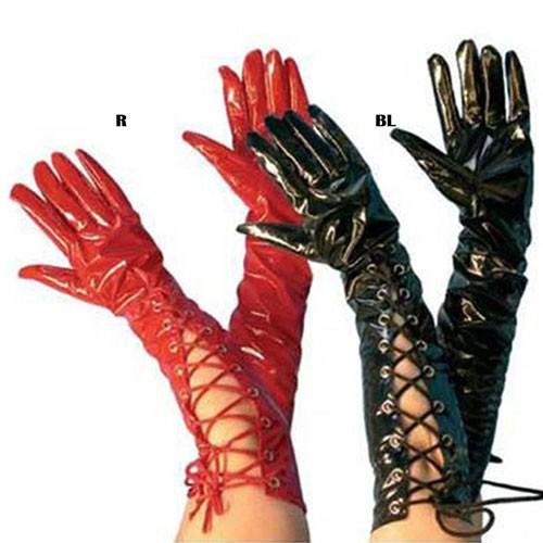紐調整 付き 光沢 生地 紐 セミ ロング 手袋 グローブ ダンス パーティー イベント ハロウィン...