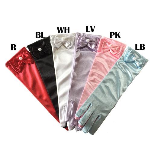 キッズ サテン 生地 リボン 付き光沢 手袋 グローブ ダンス パーティー イベント ハロウィン コ...