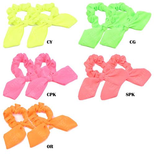 2個1セット ワイヤー リボン 耳 付き ネオン カラー シュシュ ダンス 衣装 子供 キッズ チア...