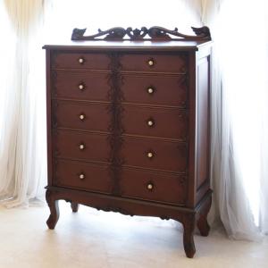 チェスト 木製 6段 完成品 茶 112cm 象嵌 ロココ調 イタリア 家具 猫脚