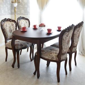 イタリア ダイニングテーブル 5点セット 135cm 楕円形 象嵌 4人用