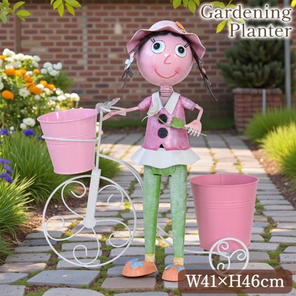 ヨーロピアン ガーデニング オブジェ 自転車の少女 プランターカバー 鉢カバー ガーデニング雑貨 置...