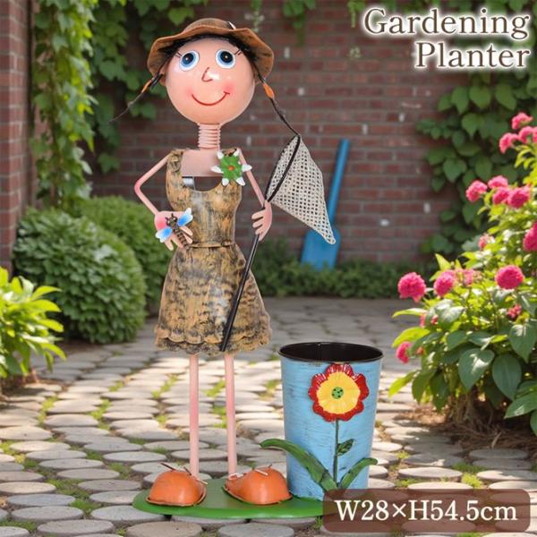 ヨーロピアン ガーデニング オブジェ 虫取り少女 プランターカバー 鉢カバー ガーデニング雑貨 置物...