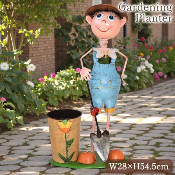 ヨーロピアン ガーデニング オブジェ 庭師の少年 プランターカバー 鉢カバー ガーデニング雑貨 置物...