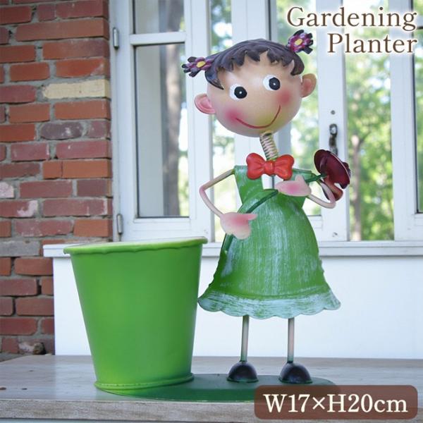 ヨーロピアン ガーデニング オブジェ ごきげんな少女 プランターカバー 鉢カバー ガーデニング雑貨 ...
