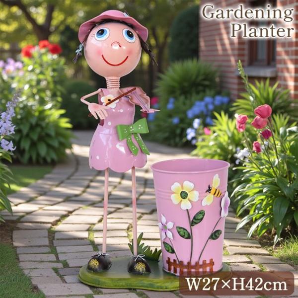 ヨーロピアン ガーデニング オブジェ バイオリンの少女 プランターカバー 鉢カバー ガーデニング雑貨...
