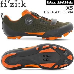 フィジーク X5 TERRA スエード BOA ミリタリーグリーン/オレンジ 自転車 シューズ MTB マウンテンバイク用｜bebike