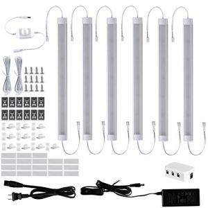 LEDキャビネットライト バーライト6本セット 6*3W 調節可能なキッチンライト回転式調光器スイッチ付きの棚下直付型LED有線ライト 食器棚