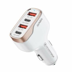 SUNDA USB C 自動車用急速充電器(ファーストカーチャージャー)40W、 ポート四つ付きの急...