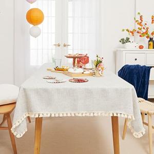 Deconovo テーブルクロス 140*220CM ライト亜麻色 撥水 汚れ防止 タッセル 耐熱 北欧 厚手 長方形
