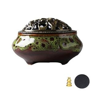 MYFTD 香炉 仏壇用香炉 陶器 丸香炉 お香立て 香炉皿 お線香立 渦巻き線香用 聞香炉 香道 耐火綿付き 不燃綿