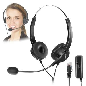 AGPtek 電話ヘッドセット 「双耳」 コールセンターコード・マイク付きヘッドフォン 固定電話機用｜beck-shop
