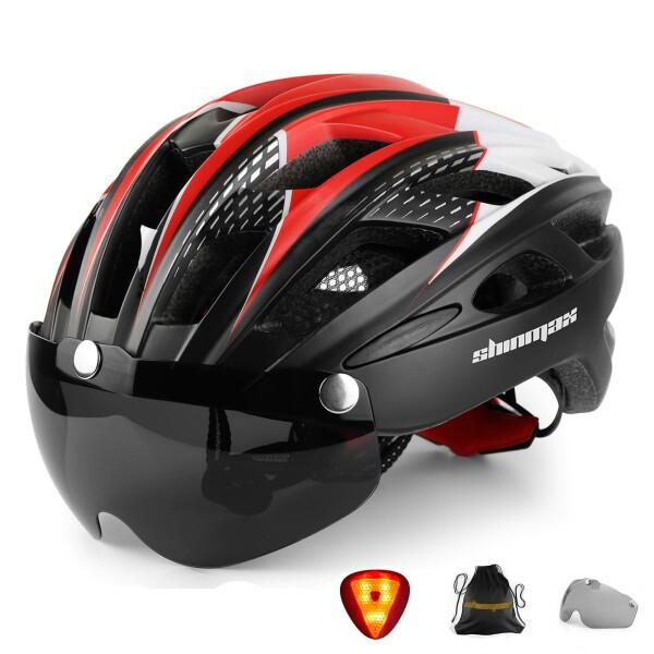 Shinmax 自転車 ヘルメット 大人 LEDライト 磁気ゴーグル付 ロードバイク ヘルメット C...