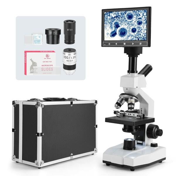 Vabioothデュアルビュー実験室単眼式生物顕微鏡40X-2500X倍率、7インチ液晶ディスプレイ...