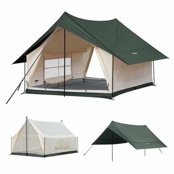 KingCamp ロッジ型テント キャンプ ファミリーテント 3〜5人用 360°視野 大型テント ...