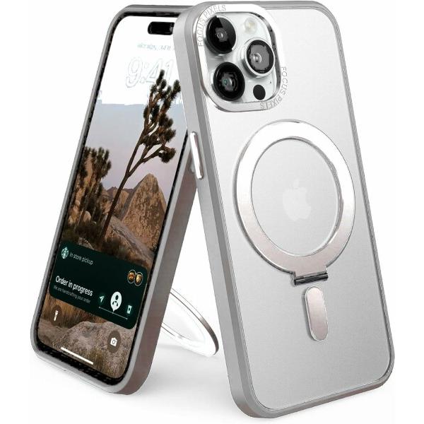 Magsafe 対応 iPhone15 ケーススタンド付き MagSafe磁気リング対応のマットな透...