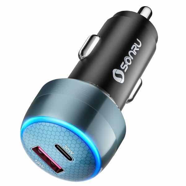 SONRUシガーソケット USB &amp; USB C超小型カーチャージャー車 充電器iPhone 15 ...