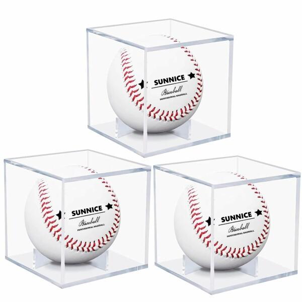 SUNNICE サインボールケース 野球ボールケース 3個セット UVカット アクリル製 ディスプレ...