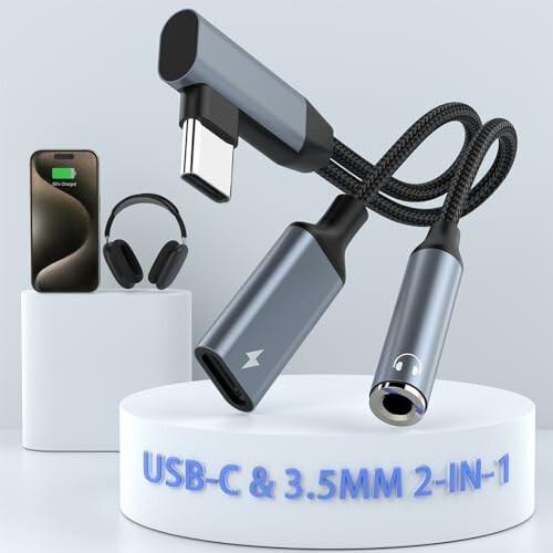 2in1 USB C イヤホンジャック変換 L字型 USB C-3.5mm イヤホン変換アダプター ...