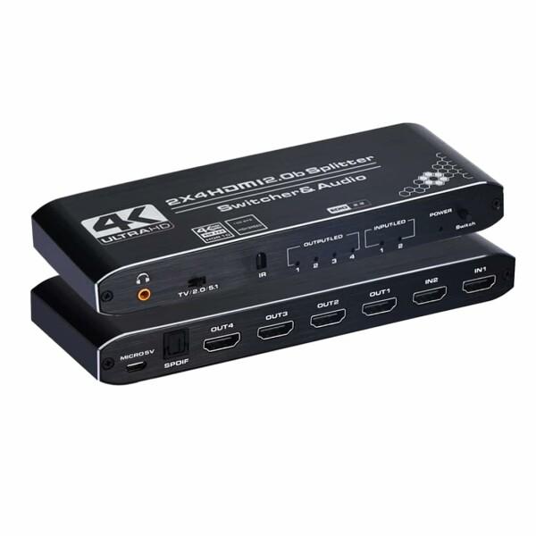 HDMI 2.0 スイッチ スプリッター切替分配器 2入力4出力 2x4 4画面同時出力+音声分離(...