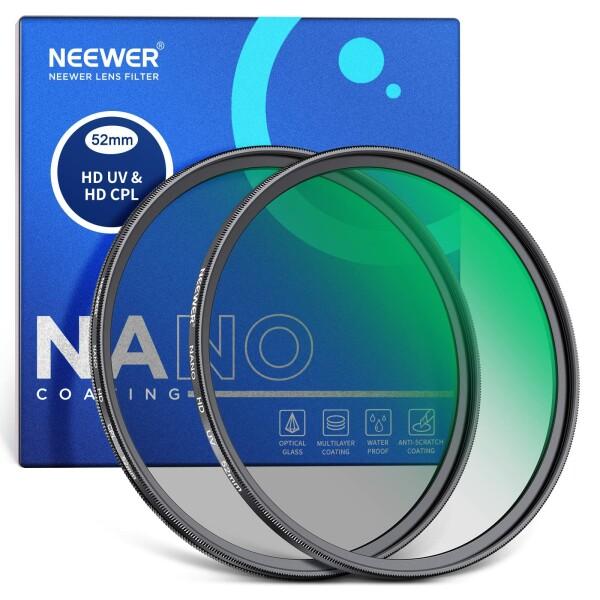 NEEWER 52mm CPL UVレンズフィルターセット 円偏光フィルター/紫外線カットレンズフィ...