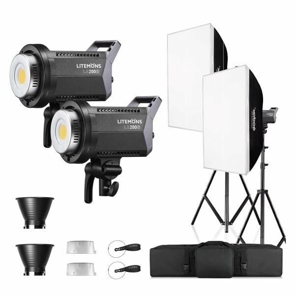 GODOX LA200D LEDビデオライト 230W 5600K 撮影照明機材セット 2灯キート ...