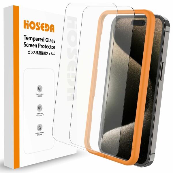 HOSEDA ガラスフィルム iPhone 15 Pro Max 用 強化ガラス液晶保護フィルム (...