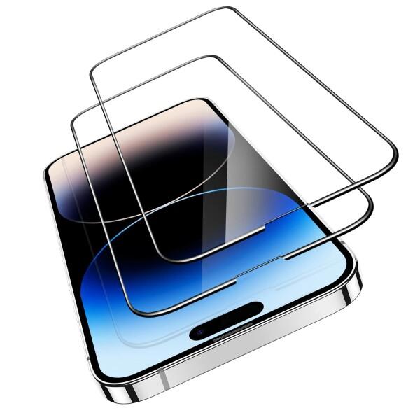 ESR iPhone 14 Pro Max ガラスフィルム 頑丈な強化ガラス 簡単取り付けフレーム ...