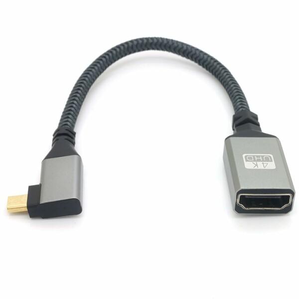 20cm Micro HDMI延長ケーブル短い、マイクロhdmi 変換アダプター、90度 L型 mi...