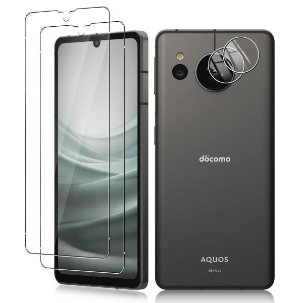 AQUOS Sense8/Sense7 ガラスフィルム（2枚）+カメラフィルム（2枚）旭硝子製 Kl...