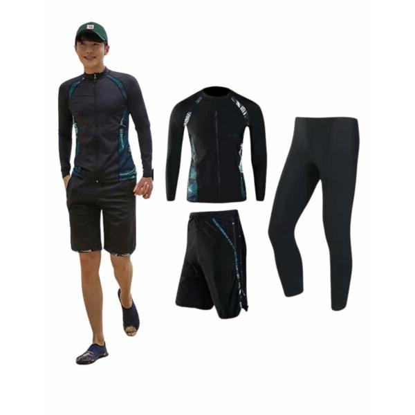 (xulee) ラッシュガード メンズ 水着 長袖 前開き サーフパンツ レギンス ３点セット ジッ...