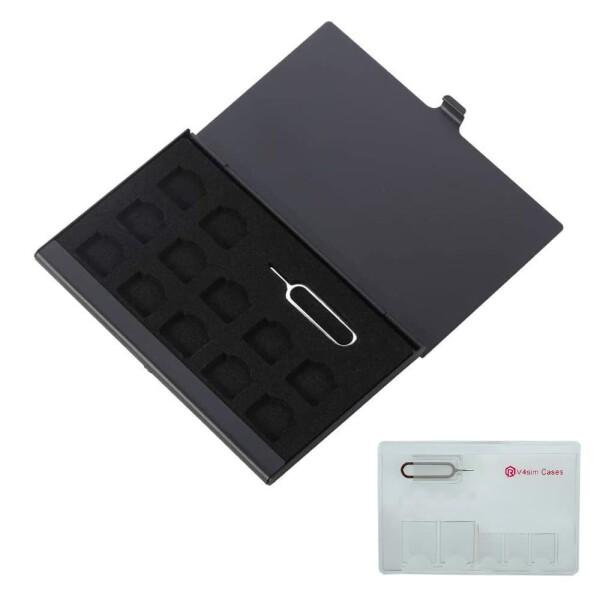 NanoSIMカード収納用アルミケース 12枚収納 取り出し リリースピン 紛失防止 持ち運び ケー...