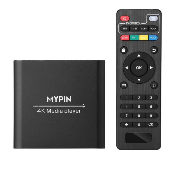 MYPIN リモコン付き4Kメディアプレーヤー、8TB HDD/USBドライブ/TFカード/H.26...