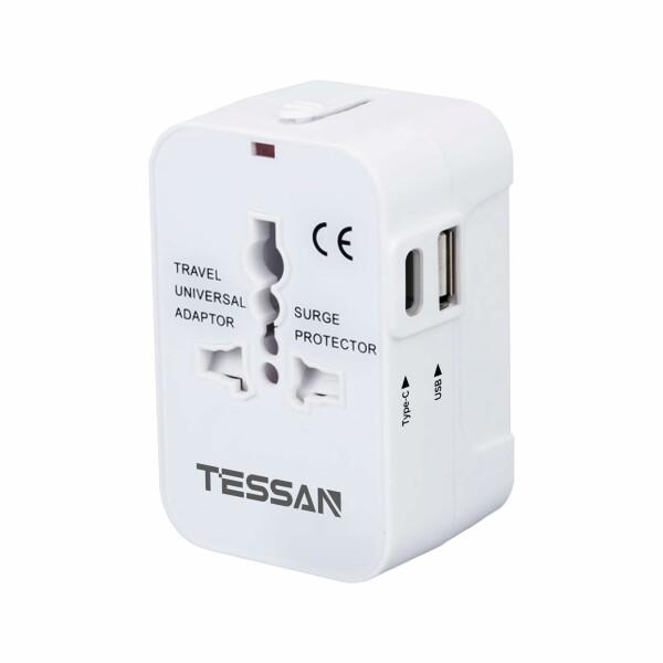 海外変換プラグ 全世界対応 TESSAN コンセント 変換プラグ 旅行用 1USB-Cと1USB-A...