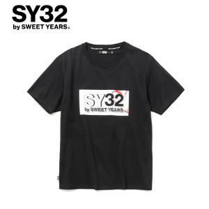 SY32 by SWEET YEARS エスワイサーティトゥ Tシャツ 半袖 クルーネック メンズ NEW BOX LOGO TEE 14153J BLACK×WHITE 2024年モデル 正規販売店