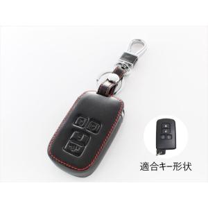 トヨタ 本革 キーケース ブラックレザー×レッドステッチ 両側スライド アルファード ヴェルファイア など スマートキー キーカバー キーホルダー