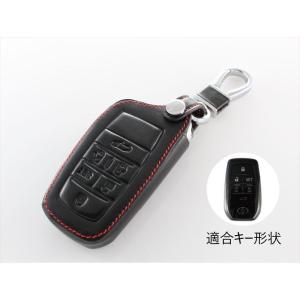 トヨタ 本革 キーケース ブラックレザー×レッドステッチ アルファード30系 ヴェルファイア30系 など スマートキー キーカバー キーホルダー