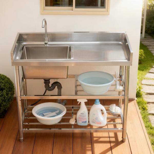 流し台 ステンレス製 蛇口水栓付き 屋外 キッチン ガーデンシンク 錆びず 簡単取付 工場 農園でも