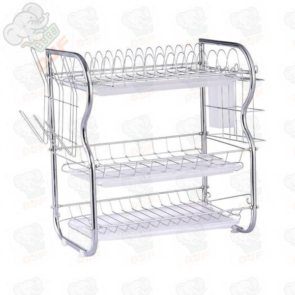 3層食器排水ラック 水切 りラック キッチン 収納ラック 3段 スライド式 箸立て コップかけ 台所...