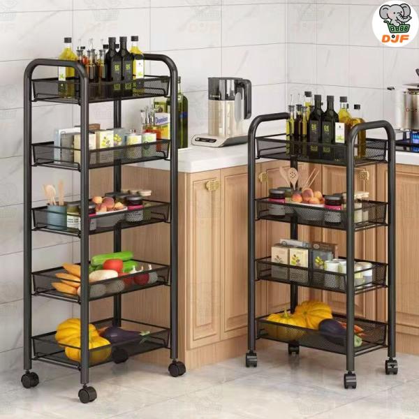 キッチンワゴン キャスター付き 4段 スリム スチール製 メッシュ底板 バスケット キッチンラック ...