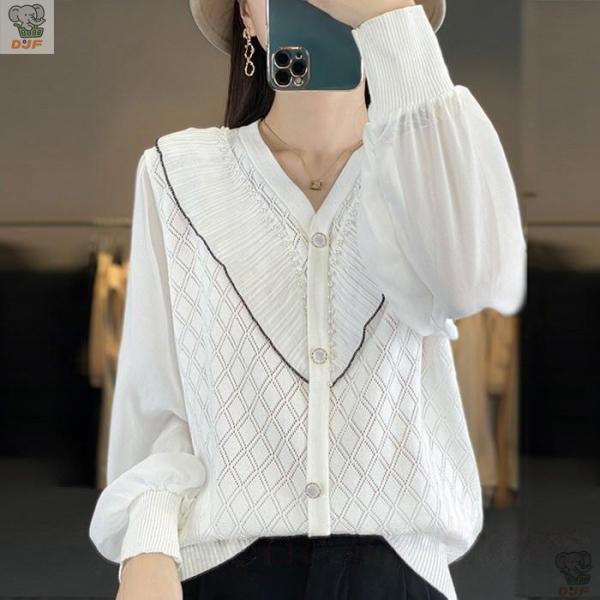 【人気商品】ブラウス ニットソー レディース 異素材　切り替えデザイン シフォンスリーブ ニットカー...