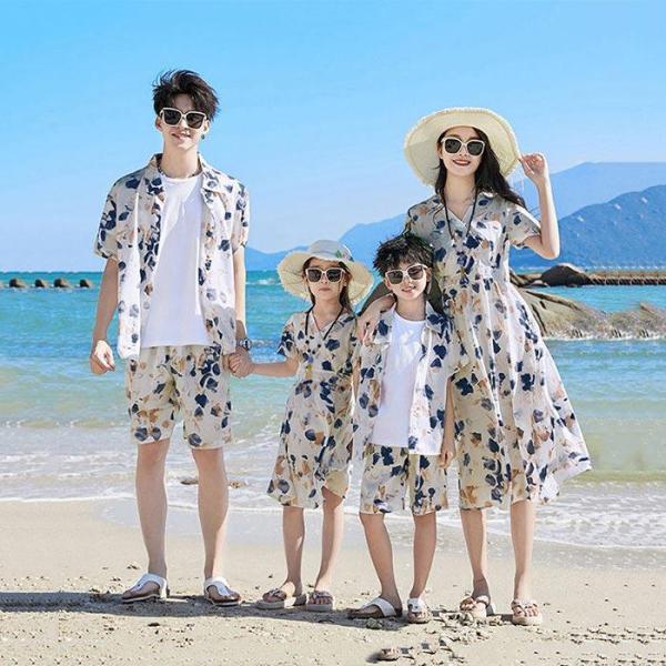 親子ペア 家族お揃い リゾート 夏 親子 ペアルック ワンピース アロハシャツ ハーフパンツ ｔシャ...