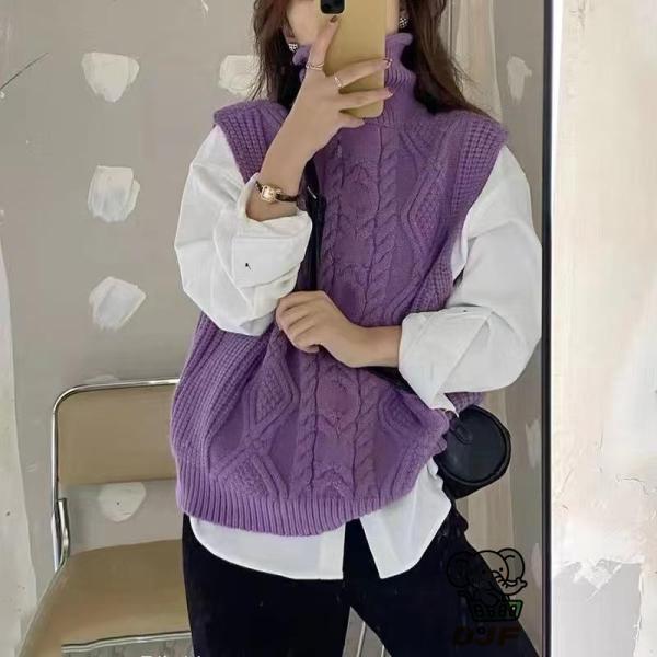 ニットベスト セーター ニット レディース ベスト 秋 冬 コーデ ハイネック ニット ケーブル編み...