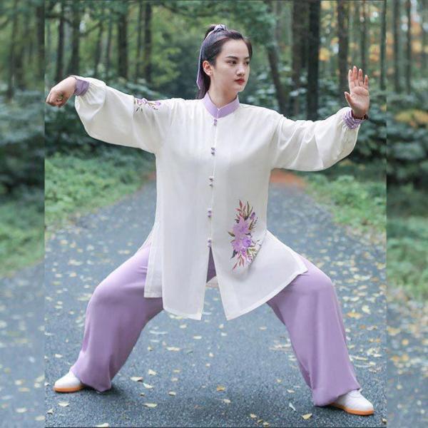 太極拳ウェア 上下セット トップス 長袖 前開き パンツ 太極拳 団体服 花柄 太極拳専用服 レディ...